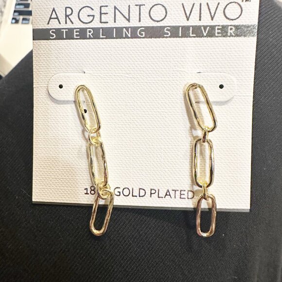 Argento Vivo Hammered Chain Drop Earrings Sterling Silver plated in 18-K… - Picture 3 of 4